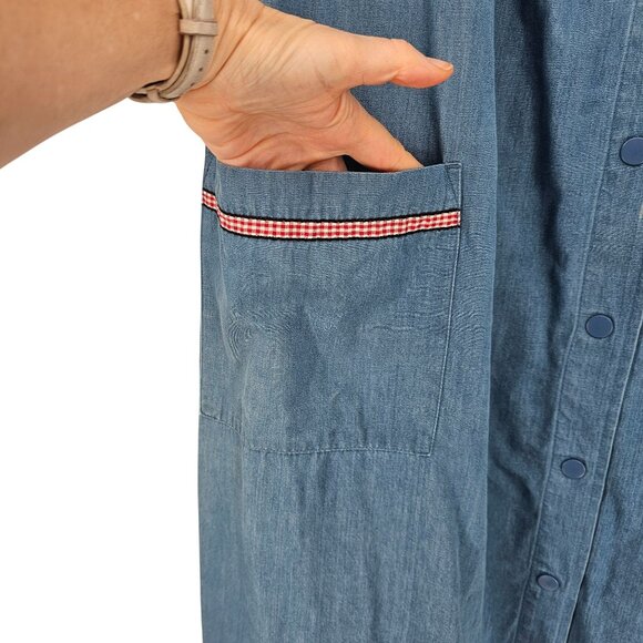 Go Softly Chambray Ladybug Embroidered Patio Dress 2X Snap Front Boho Relaxed - Picture 10 of 11